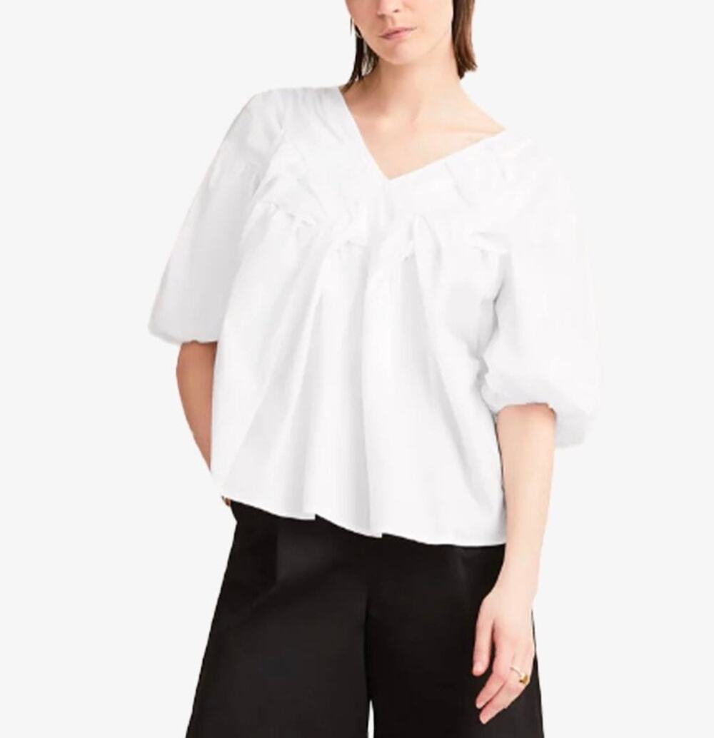 Merlette Blouse Antares 100% White Cotton Woven Fabric Short Sleeve size Medium